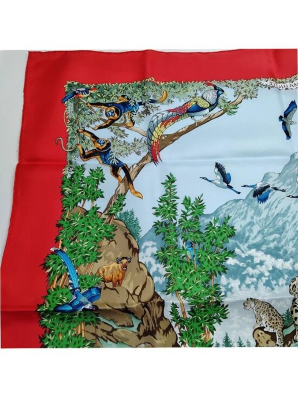 Authentic Hermès Sichuan Silk Scarf 90 Red Animal Print Carré Luxury Designer - Picture 7 of 10